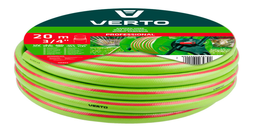 VERTO Locsolótömlő 20 m, 3/4", Professional: csomózódás, csavarodás védelem, UV álló, algásodás védelem 15G823