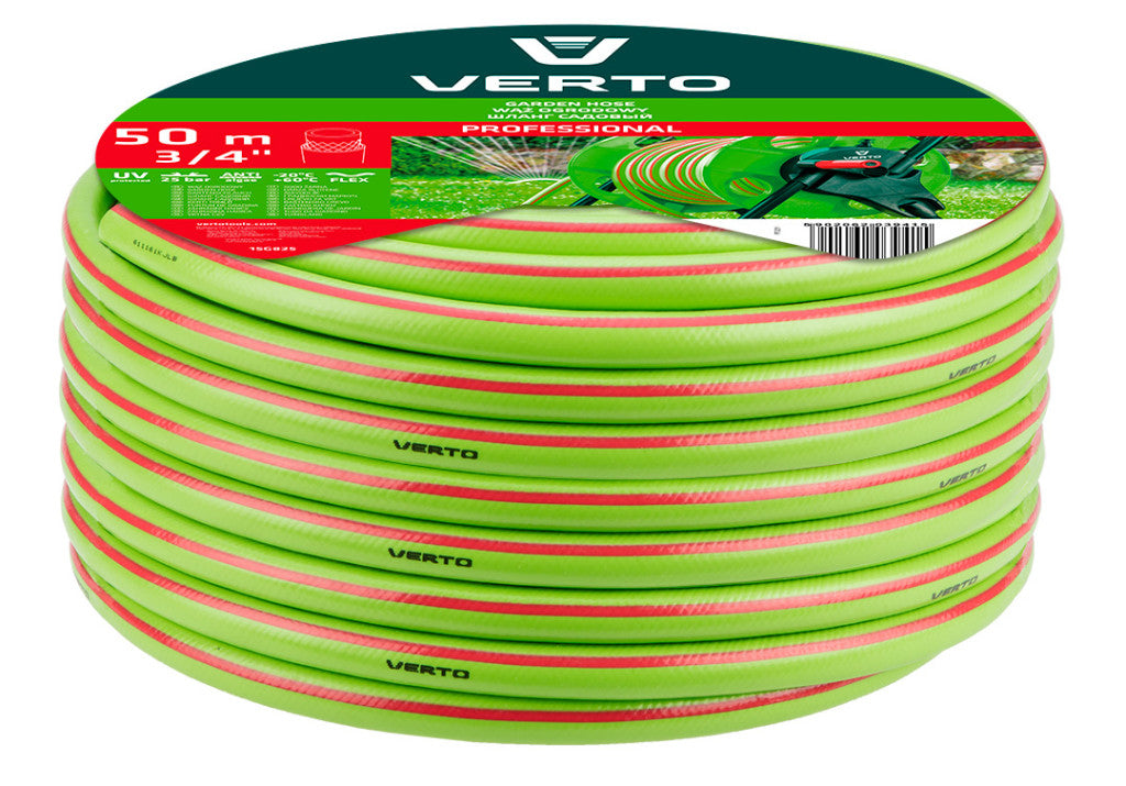 VERTO Locsolótömlő 50 m, 3/4", Professional: csomózódás, csavarodás védelem, UV álló, algásodás védelem 15G825
