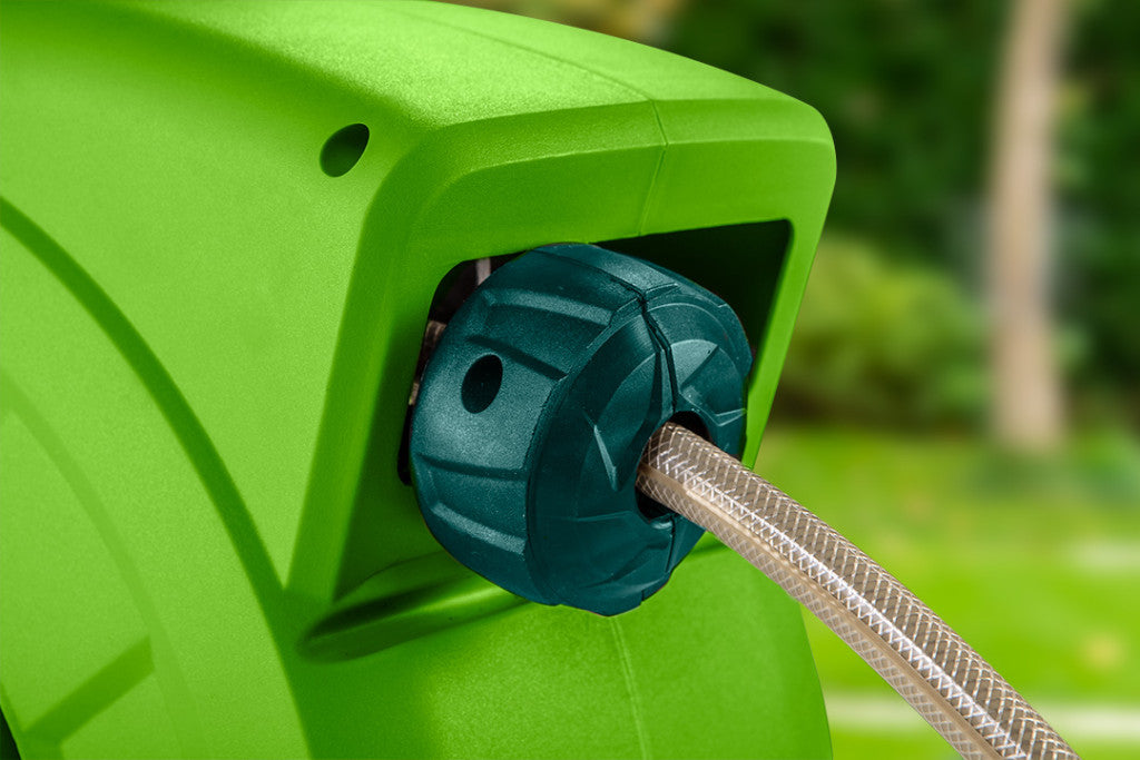 VERTO Autómata tömlődob, 20 m locsolótömlő + 2 m csatlakozó tömlő, 10 bar, PP ház, PVC tömlő, falra szerelhető 15G891