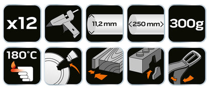 NEO TOOLS Ragasztópatron, 11x250mm, 12db, 300g, fekete 17-173