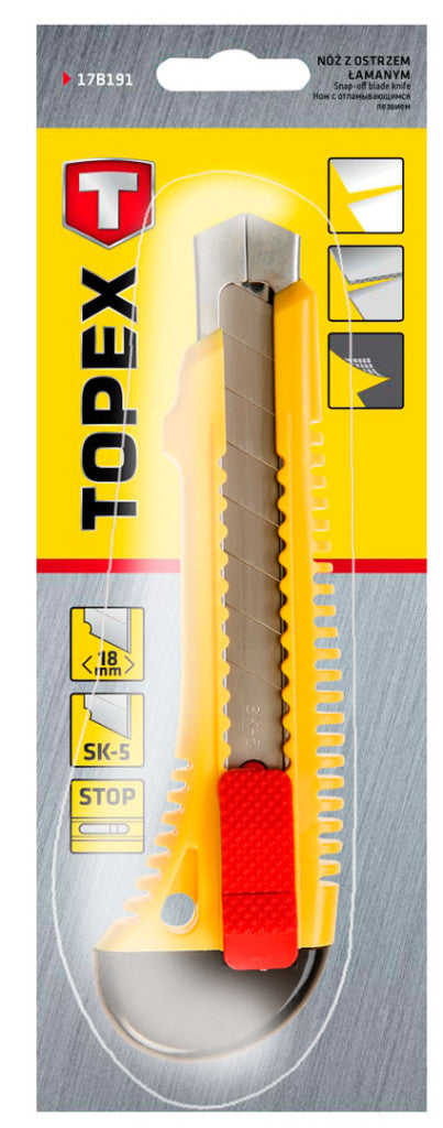 TOPEX Törhető pengés kés 18mm, fém vezetősín 17B191