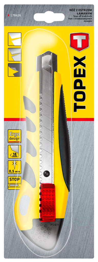 TOPEX Törhető pengés kés 18mm, fém vezetősín 17B428