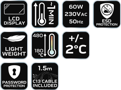 NEO TOOLS Forrasztó állomás, 60W, 180-480°C 2 év garanciával 19-200