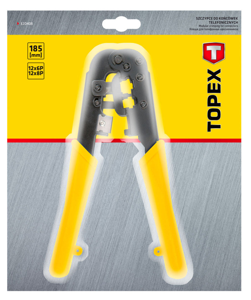 TOPEX Krimpelő-, kábelsarufogó 185mm, 6P, 8P 32D408