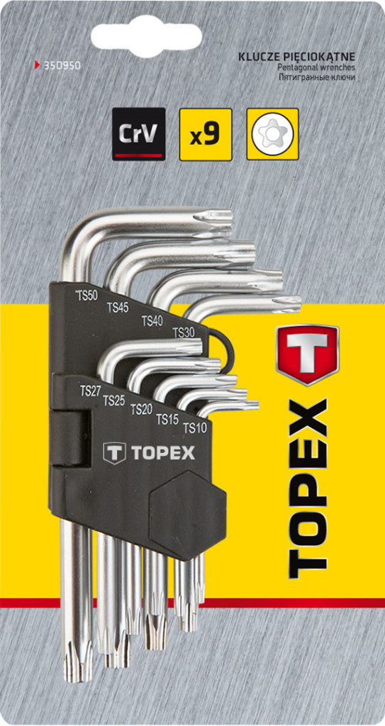 TOPEX Torxkulcs (ötágú) készlet TS10-50 9db, LYUKAS 35D950