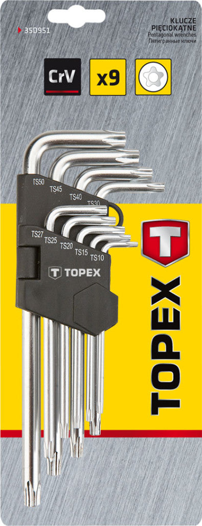 TOPEX Torxkulcs (ötágú) készlet TS10-50 9db, HOSSZÚ LYUKAS 35D951