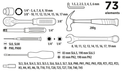 Top Tools Szerszámkészlet 1/4", 3/8", 73db 38D500