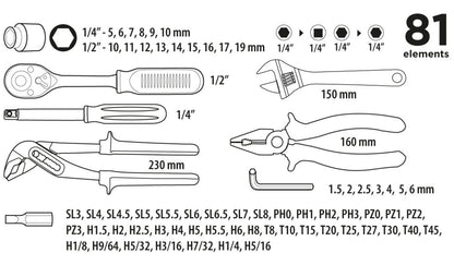 Top Tools Szerszámkészlet 1/4", 1/2" 81db 38D510