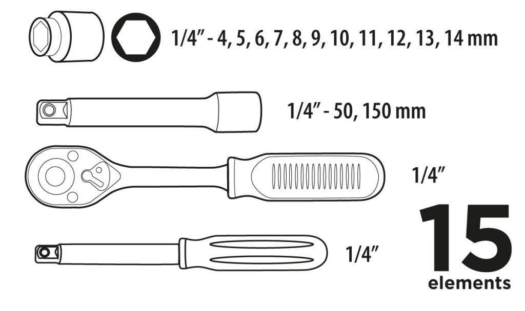 Top Tools Dugókulcskészlet 1/4", 15db 38D525