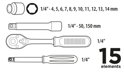 Top Tools Dugókulcskészlet 1/4", 15db 38D525