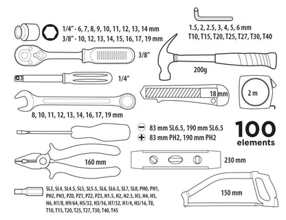 Top Tools Szerszámkészlet 1/4", 3/8", 100db 38D535