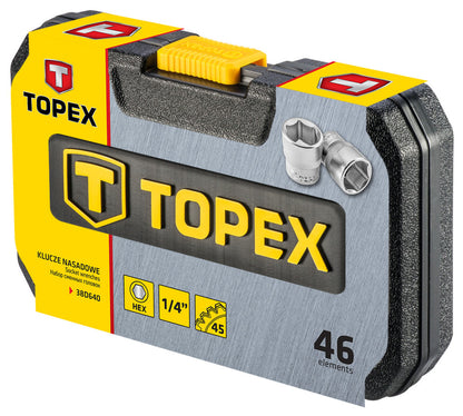 TOPEX Dugókulcskészlet + bitkészlet 1/4" 46db 38D640