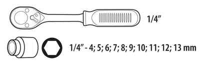 TOPEX Dugókulcskészlet 1/4" 11R 38D650