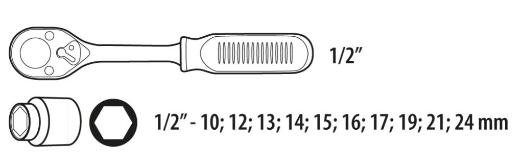 TOPEX Dugókulcskészlet 1/2" 11R 38D652