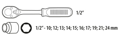 TOPEX Dugókulcskészlet 1/2" 11R 38D652