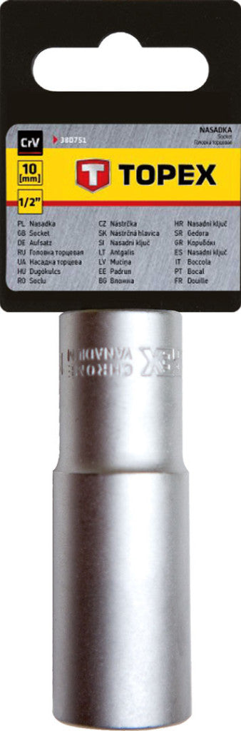 TOPEX Dugókulcs 10mm, 1/2", HOSSZÚ hatlapú 38D751