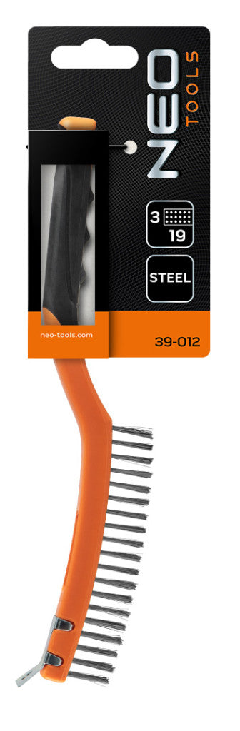NEO TOOLS Drótkefe, acél, 3x19 sor, kaparóval 39-012