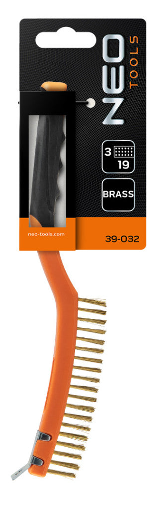 NEO TOOLS Drótkefe, sárgaréz, 3x19 sor, kaparóval 39-032