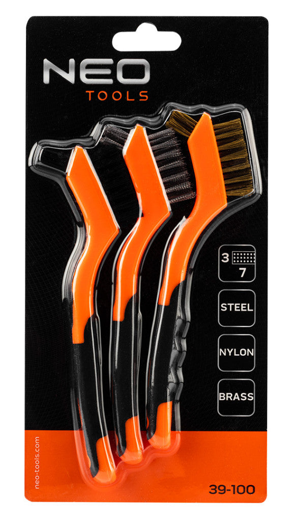 NEO TOOLS Drótkefe készlet 3db, 3x7 sor, Acél, műanyag és sárgaréz szálas kefék 39-100