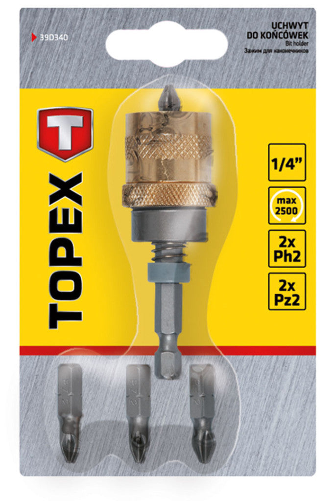 TOPEX Behajtófej 1/4" gipszkatonhoz, bitekkel 39D340