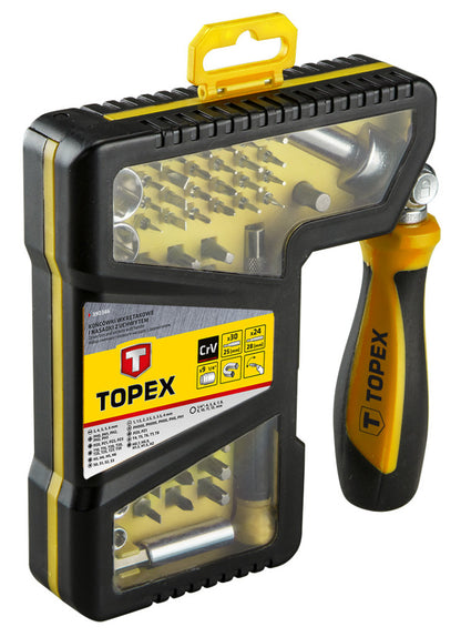 TOPEX Dugókulcskészlet + bitkészlet Racsnis hajtószárral 68db 39D346