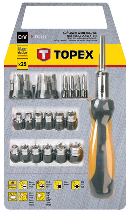 TOPEX Bitfejes Csavarhúzó készlet 34db, RACSNIS 39D356