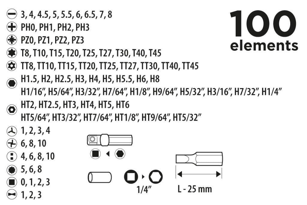 Top Tools Csavarhúzó bitkészlet 100db 39D358