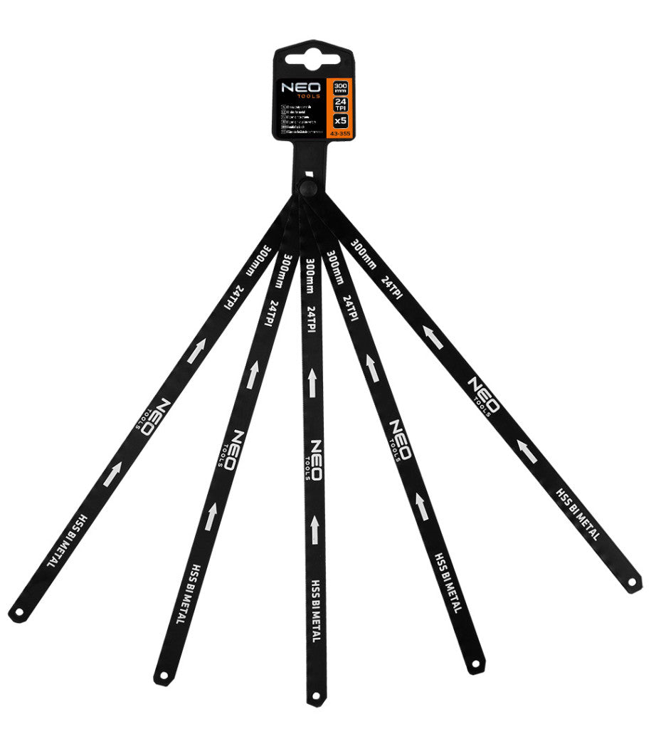 NEO TOOLS FÉMFŰRÉSZLAP készlet 300x12, 5mm, 5db, HSS Bimetal 43-355
