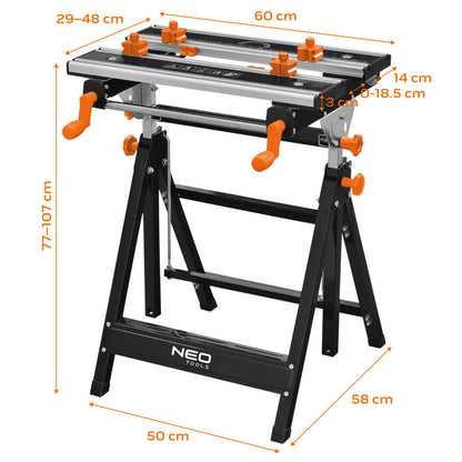 NEO TOOLS Állítható munkapad, alumínium 60 x 58 x 77-107cm 44-700