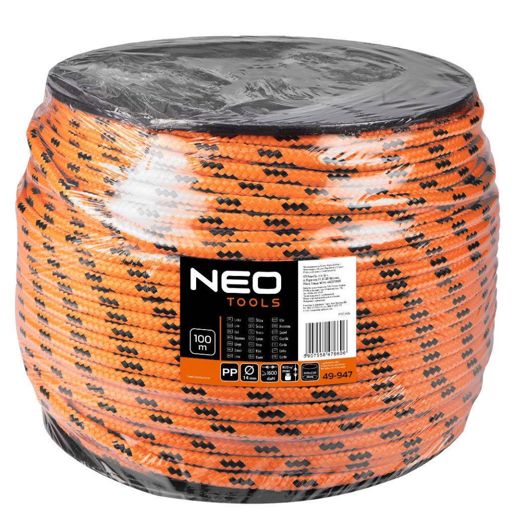 NEO TOOLS Kötél, fonatolt polipropilén 14mm/ 100m 49-947
