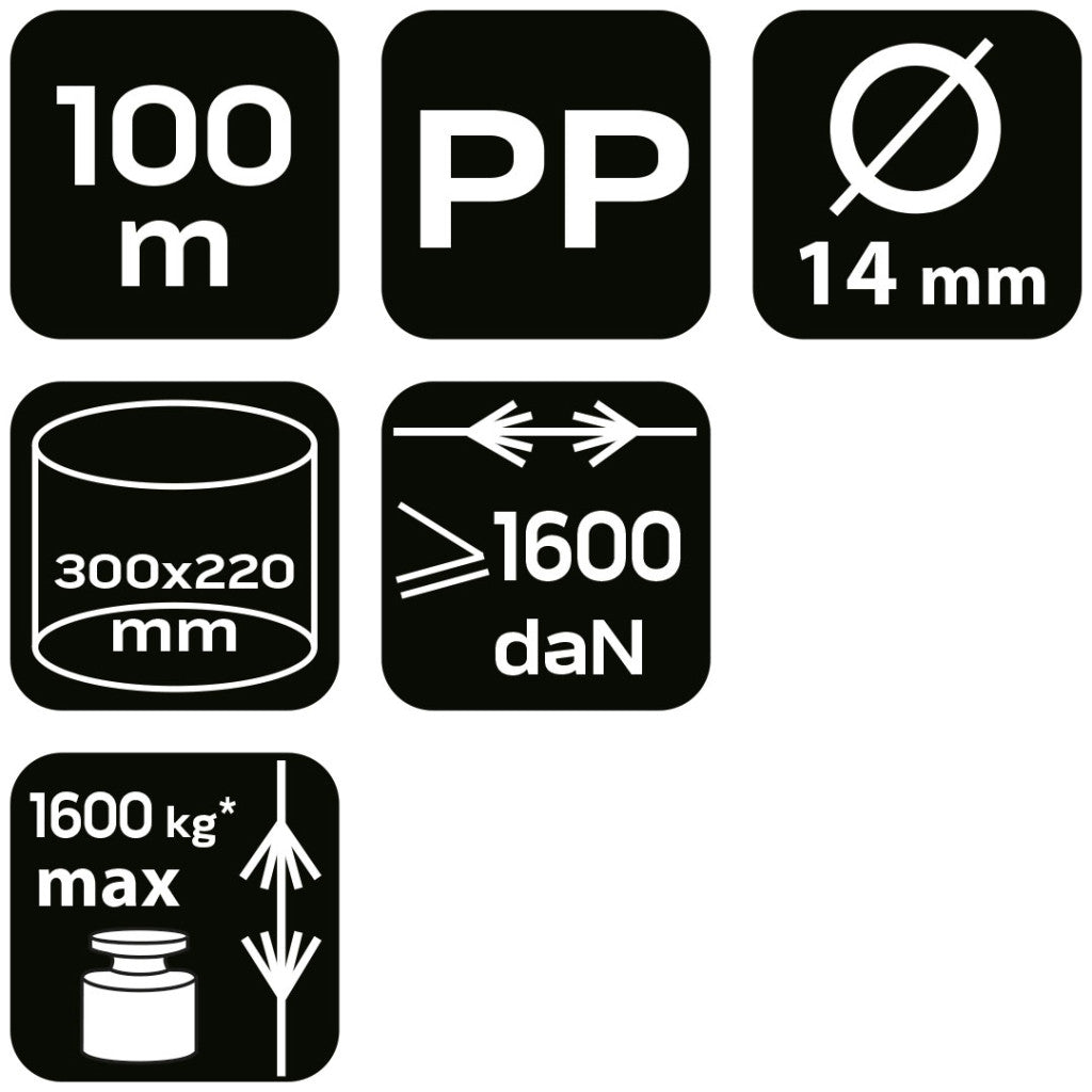 NEO TOOLS Kötél, fonatolt polipropilén 14mm/ 100m 49-947