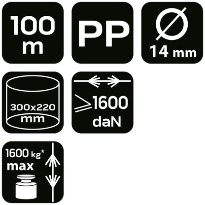 NEO TOOLS Kötél, fonatolt polipropilén 14mm/ 100m 49-947