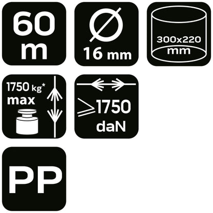 NEO TOOLS Kötél, fonatolt polipropilén 16mm/ 60m 49-948