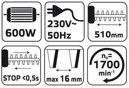 VERTO Elektromos sövényvágó 600W, 450mm 2 év garanciával 52G567