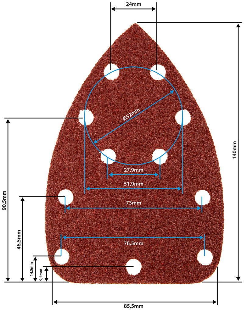 GRAPHITE Csiszolópapír deltacsiszolóhoz, tépőzáras, 11 lyukas 140 x 140 x 80mm, K100, 5db 54H012