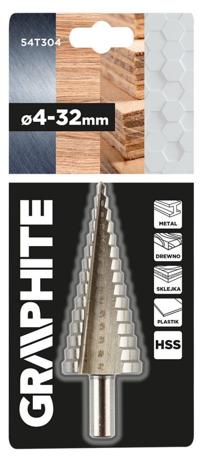 GRAPHITE Lépcsős fúró, HSS, 4-32mm 54T304