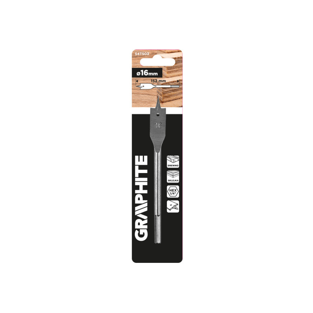 GRAPHITE Lapos marófúró, 1/4" hatszög szár, 16x152mm 54T503