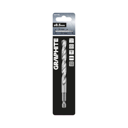 GRAPHITE Csigafúró, 1/4" hatszög szárral, HSS DIN 338, 8,5mm  54T716