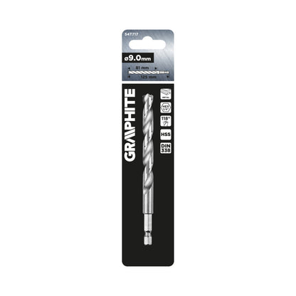 GRAPHITE Csigafúró, 1/4" hatszög szárral, HSS DIN 338, 9mm  54T717