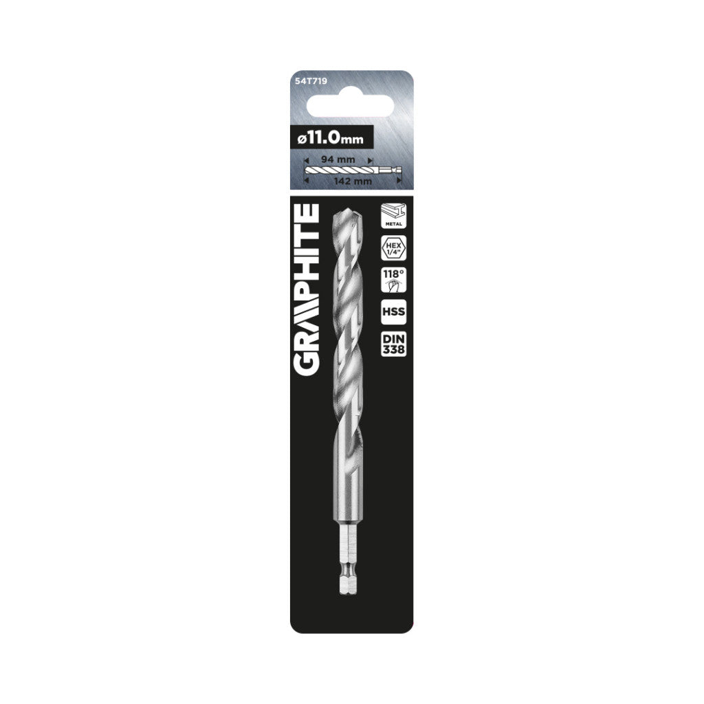 GRAPHITE Csigafúró, 1/4" hatszög szárral, HSS DIN 338, 11mm  54T719