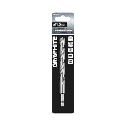 GRAPHITE Csigafúró, 1/4" hatszög szárral, HSS DIN 338, 11mm  54T719