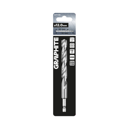 GRAPHITE Csigafúró, 1/4" hatszög szárral, HSS DIN 338, 12mm  54T720