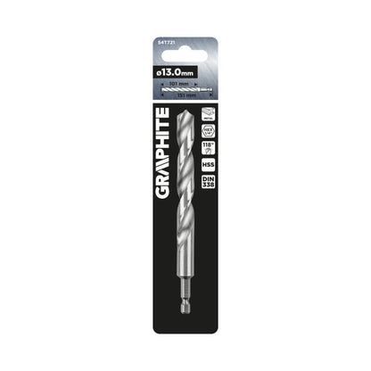 GRAPHITE Csigafúró, 1/4" hatszög szárral, HSS DIN 338, 13mm  54T721