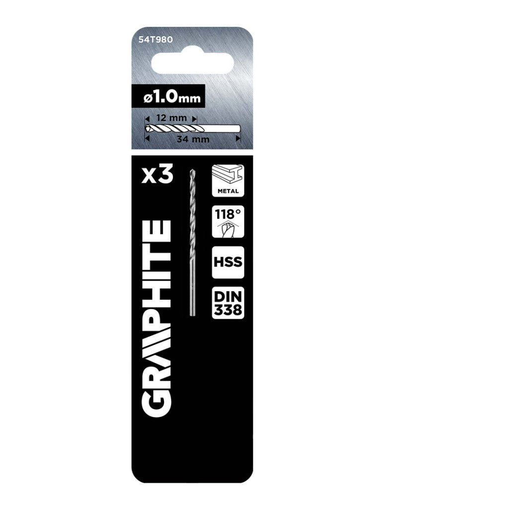 GRAPHITE Csigafúró, HSS DIN 338, 1mm, 3db/cs 54T980