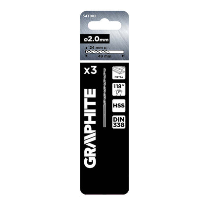 GRAPHITE Csigafúró, HSS DIN 338, 2mm, 3db/cs 54T982