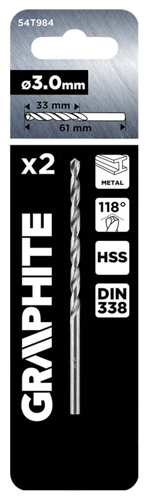 GRAPHITE Csigafúró, HSS DIN 338, 3mm, 2db/cs 54T984