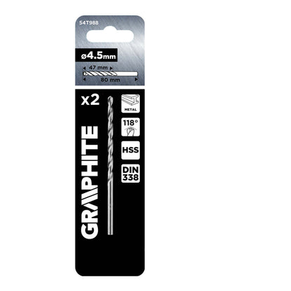 GRAPHITE Csigafúró, HSS DIN 338, 4,5mm, 2db/cs 54T988