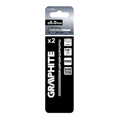 GRAPHITE Csigafúró, HSS DIN 338, 5mm, 2db/cs 54T989