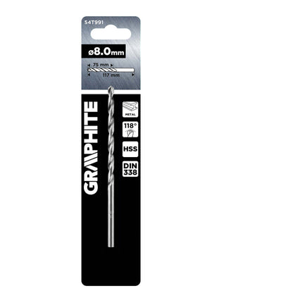 GRAPHITE Csigafúró, HSS DIN 338, 8mm 54T991