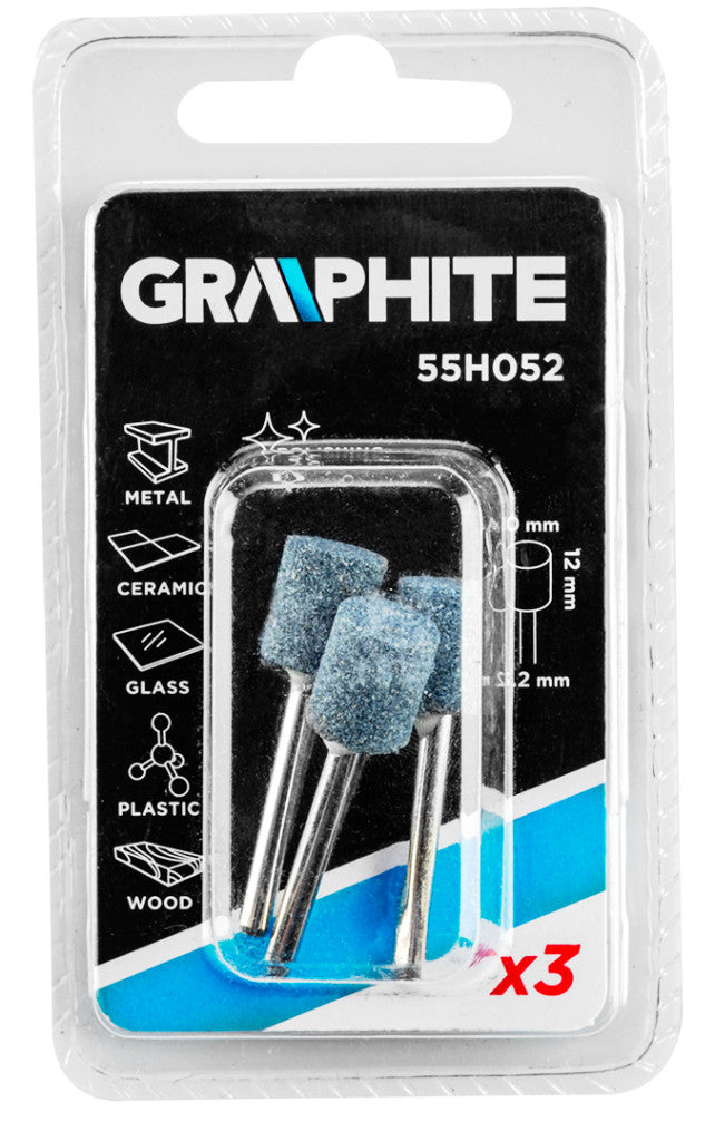 GRAPHITE Csapos csiszolókő 10x12mm, henger szár 3.2mm, 3db 55H052
